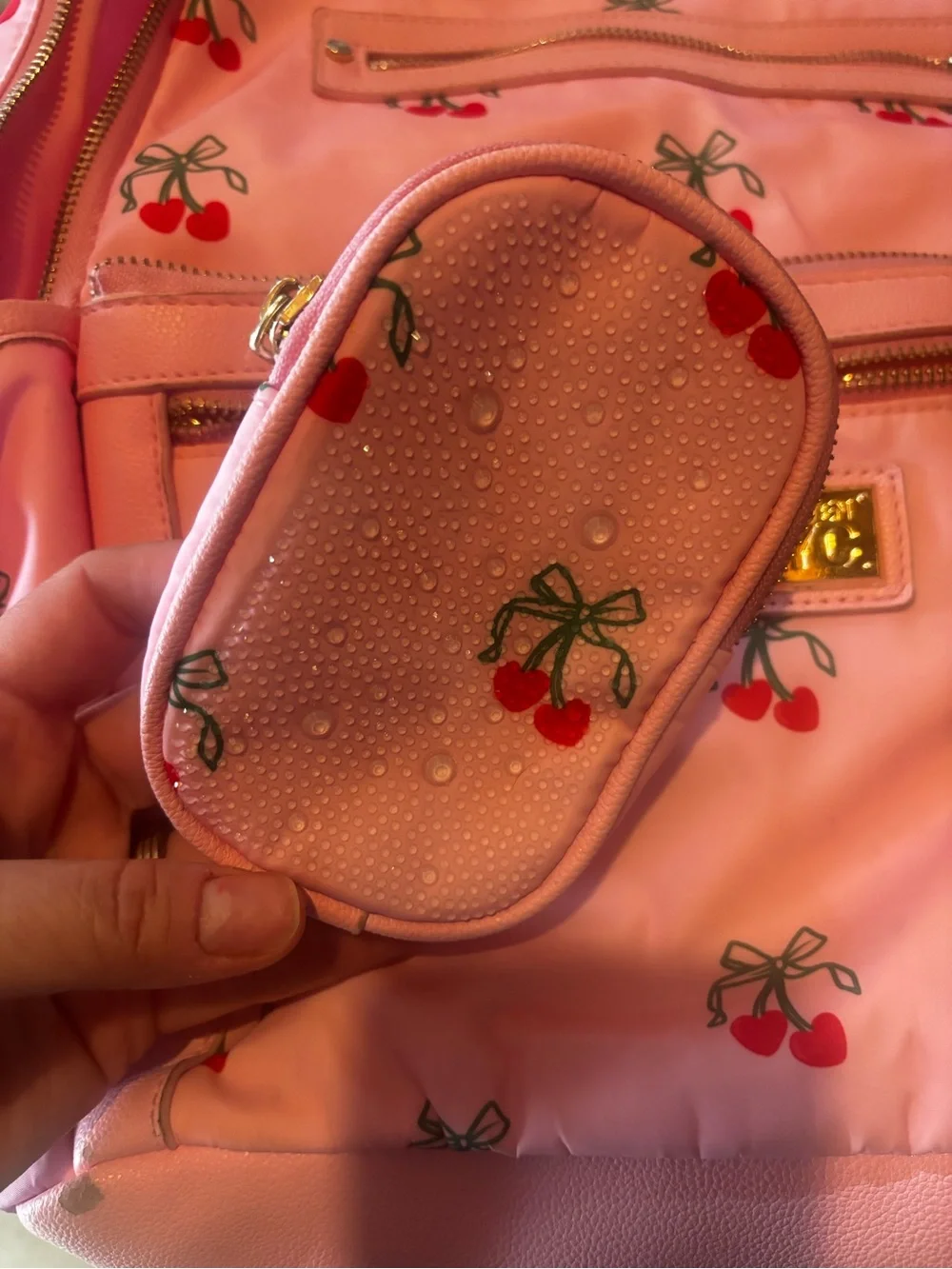 Kids Pink Cherry Print Backpack with Matching Coin Pouch